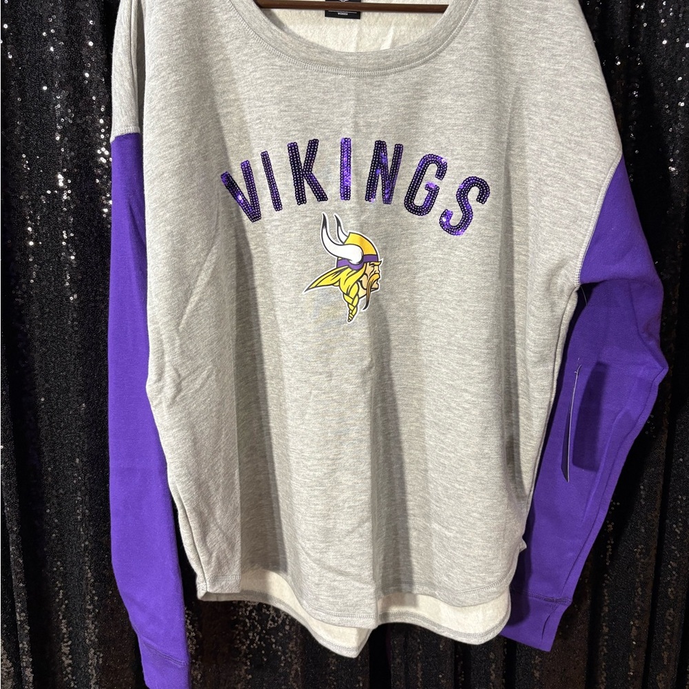 Vikings Gray and Purple Women’s Sequin Sweatshirt XXL